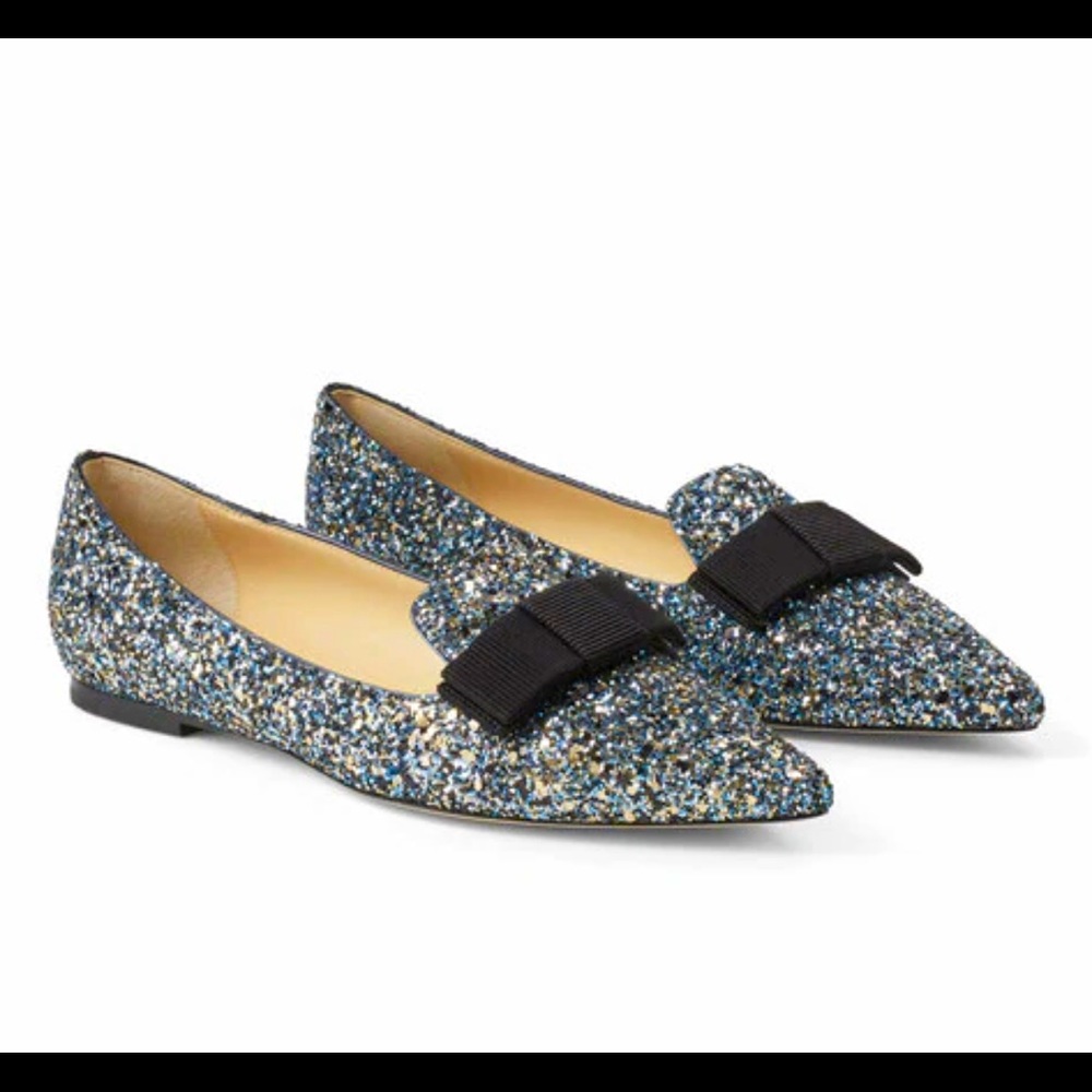 Jimmy CHOO Gala glitter bow flats